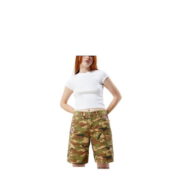 PacSun Shorts Women's Sz 26 Camouflage Budweiser Logo High Waisted Denim Jorts - Picture 1 of 12